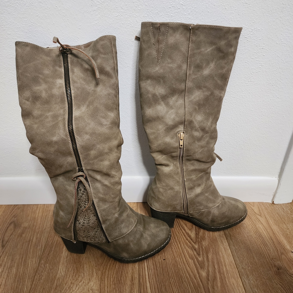 Muk Luks Taupe Heeled Knee-High Boots